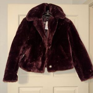 NWT TopShop Maroon faux fur jacket
